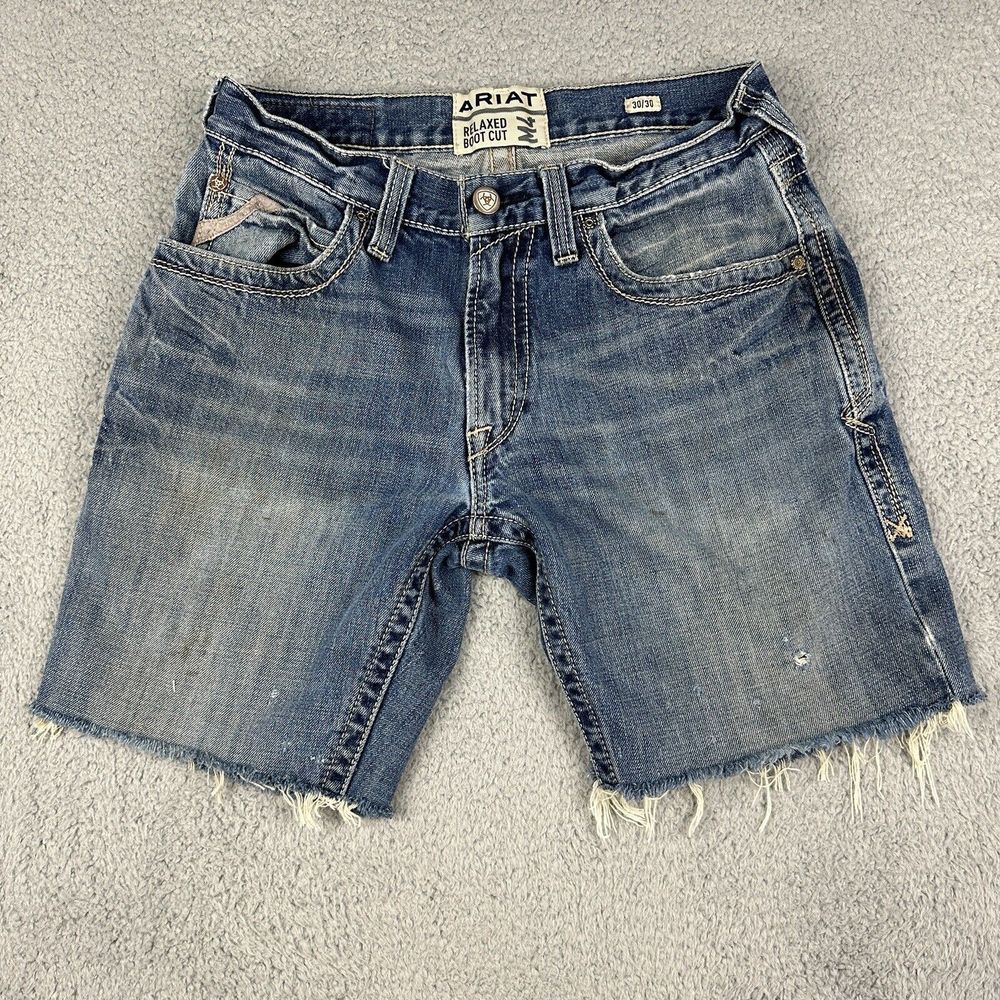 Ariat Short Mens 30 Blue Cutoffs Denim Distressed 8" M4 Low Rise Jorts